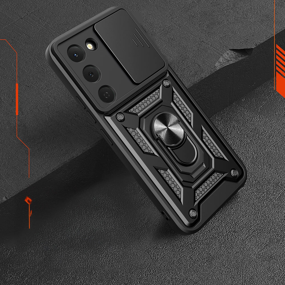 Tecno Spark 40 Pro Kılıf Magnetik Standlı Kamera Korumalı Sürgülü Vega Kapak Siyah