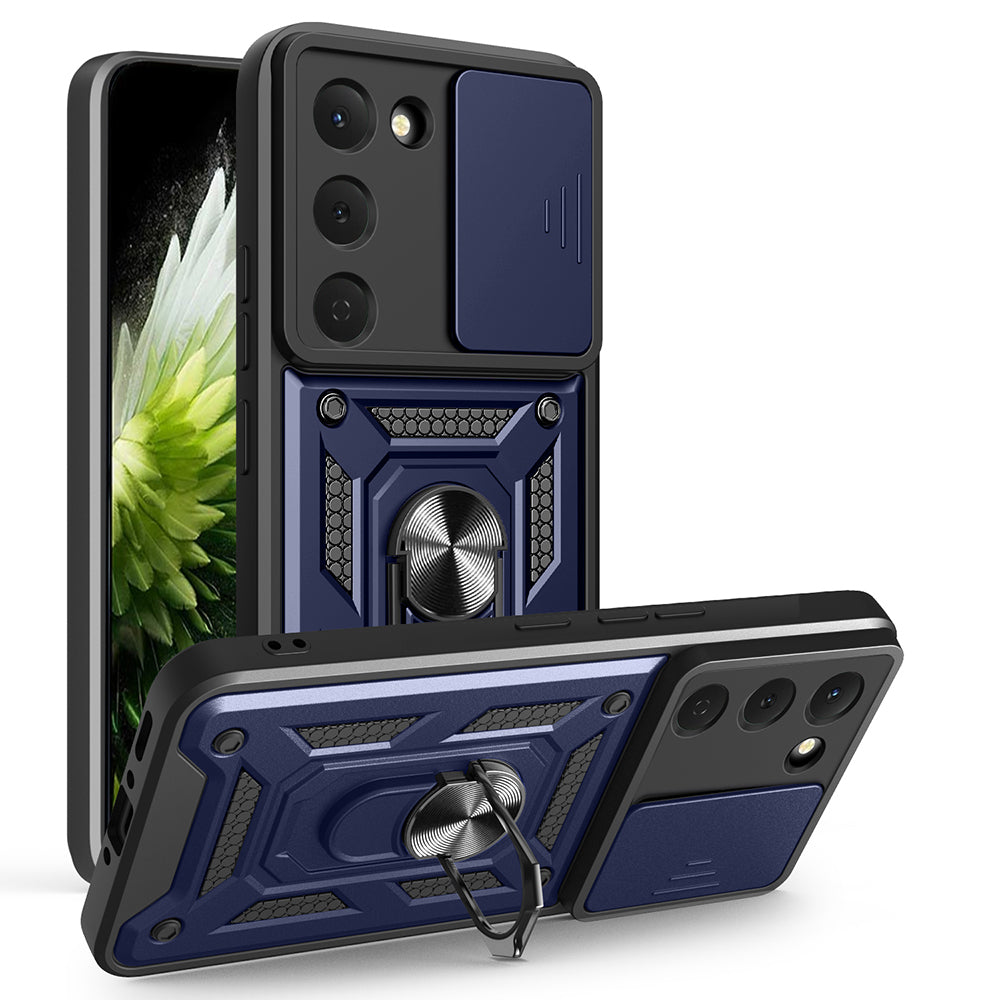 Tecno Spark 40 Pro Kılıf Magnetik Standlı Kamera Korumalı Sürgülü Vega Kapak Mavi