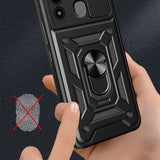 Tecno Spark 8C Kılıf Magnetik Standlı Kamera Korumalı Zore Sürgülü Vega Kapak Mavi