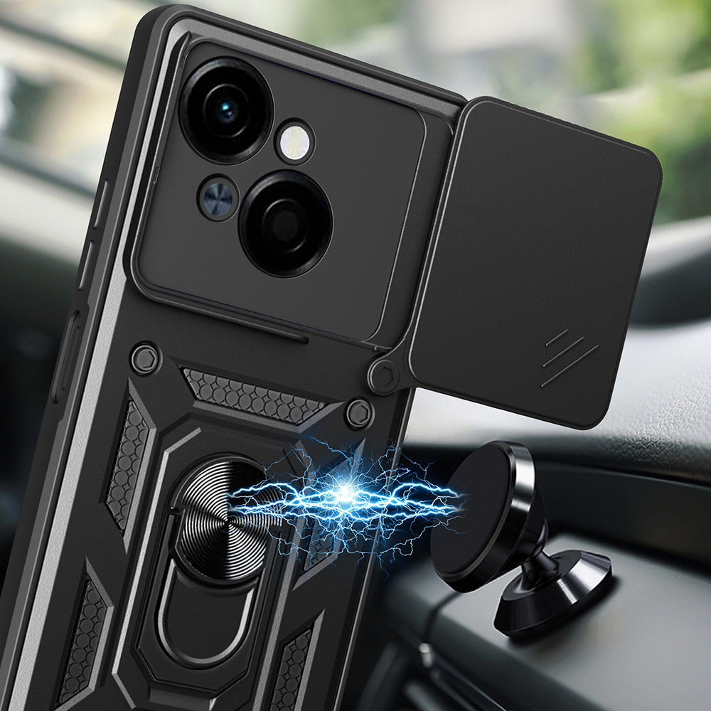 Tecno Spark Go 1 2025 Kılıf Magnetik Standlı Kamera Korumalı Zore Sürgülü Vega Kapak Mavi