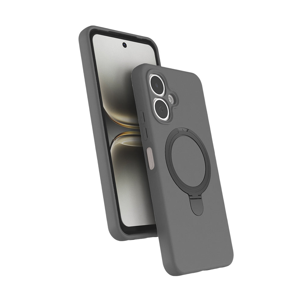 Tecno Spark Go 2 Kılıf M-safe Şarj Özellikli Standlı Zore Samara Kapak Titanyum-Gri