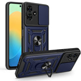 Tecno Spark Go 2 Kılıf Magnetik Standlı Kamera Korumalı Sürgülü Vega Kapak Mavi