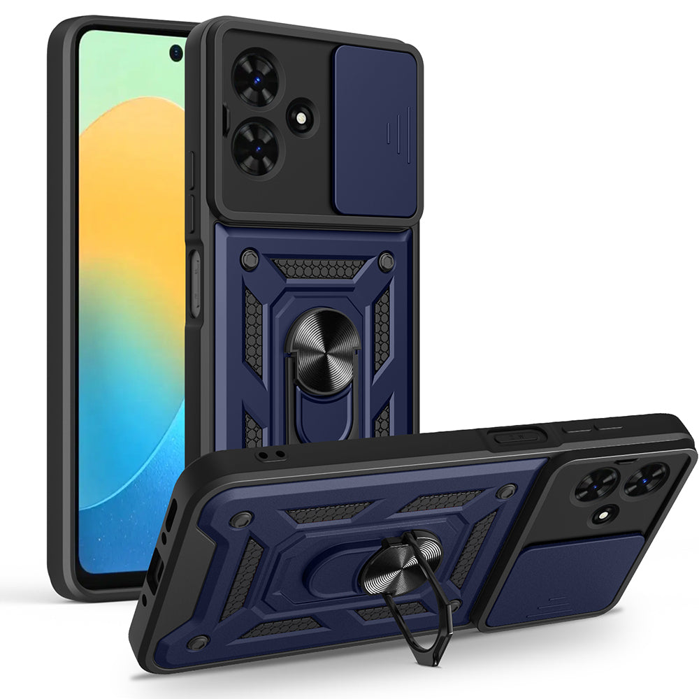 Tecno Spark Go 2 Kılıf Magnetik Standlı Kamera Korumalı Sürgülü Vega Kapak Mavi