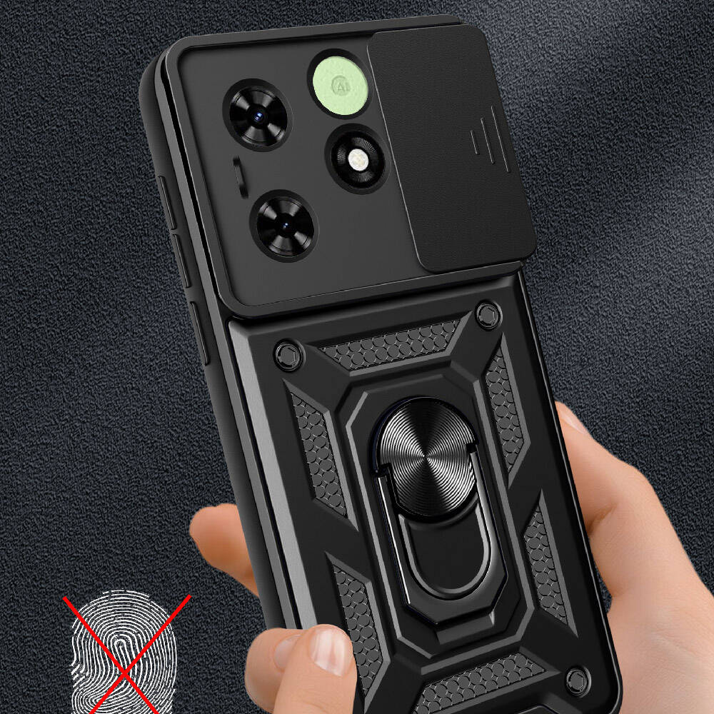 Tecno Spark Go 2024 Kılıf Magnetik Standlı Kamera Korumalı Zore Sürgülü Vega Kapak Siyah