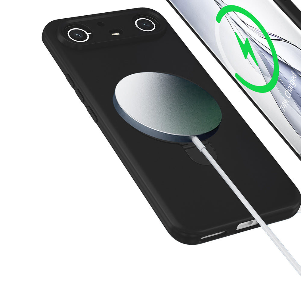 Tecno Spark Slim 5G Kılıf M-safe Şarj Özellikli Standlı Zore Samara Kapak Siyah