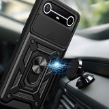 Tecno Spark Slim 5G Kılıf Magnetik Standlı Kamera Korumalı Sürgülü Vega Kapak Siyah
