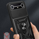Tecno Spark Slim 5G Kılıf Magnetik Standlı Kamera Korumalı Sürgülü Vega Kapak Siyah