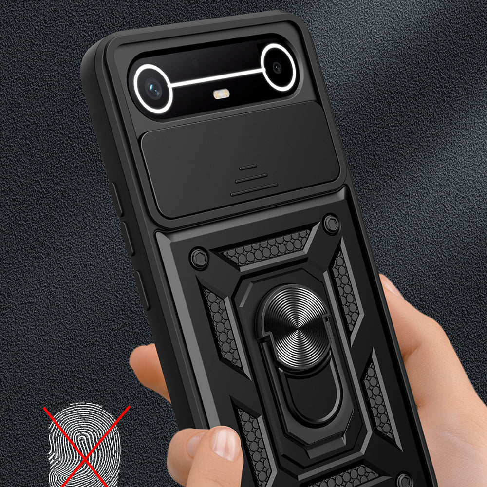 Tecno Spark Slim 5G Kılıf Magnetik Standlı Kamera Korumalı Sürgülü Vega Kapak Siyah