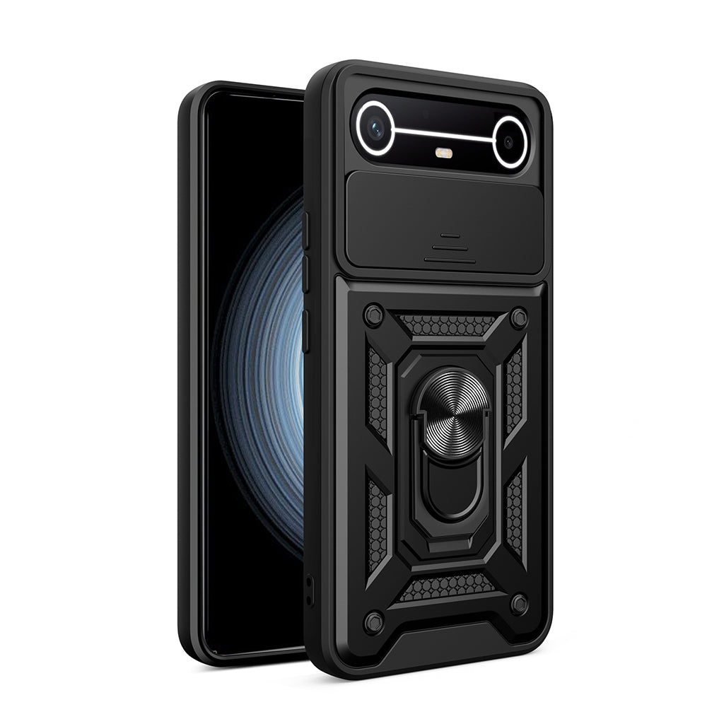Tecno Spark Slim 5G Kılıf Magnetik Standlı Kamera Korumalı Sürgülü Vega Kapak Siyah