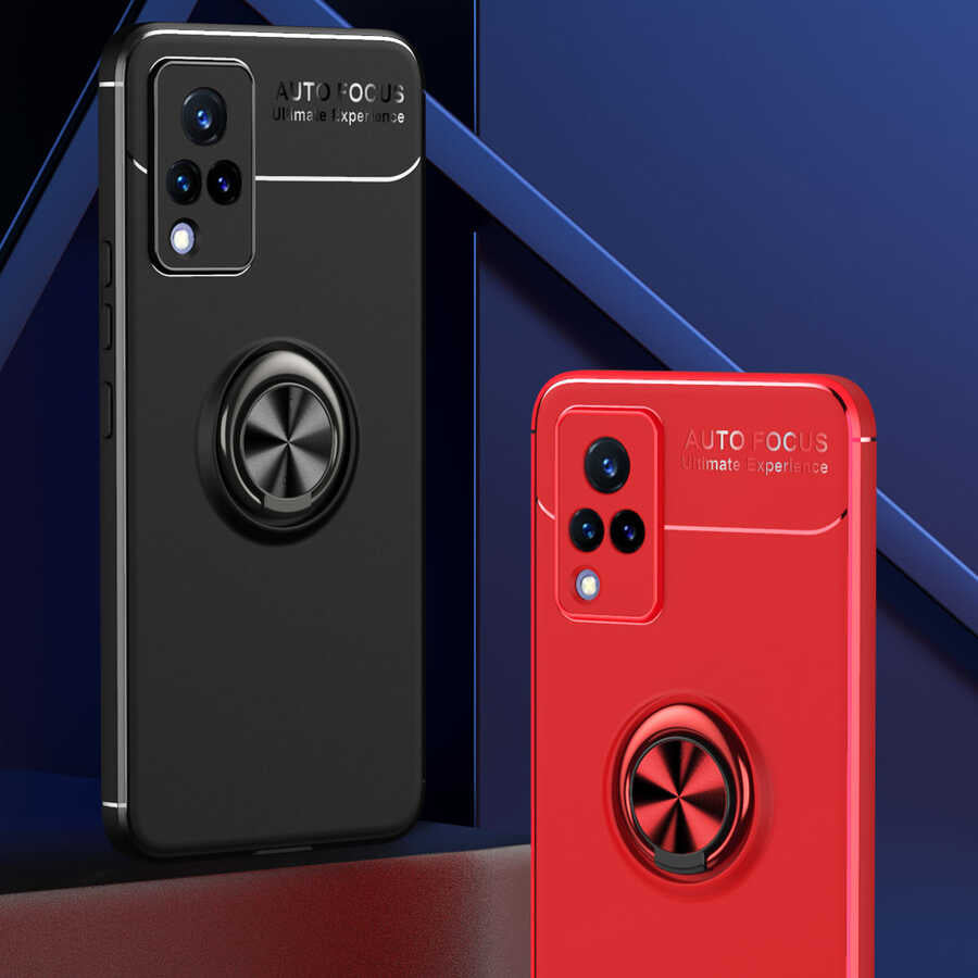 Vivo V21 Kılıf Zore Ravel Silikon Kapak Siyah-Kırmızı