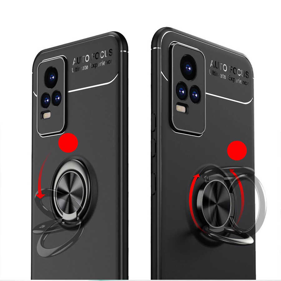 Vivo V21E Kılıf Zore Ravel Silikon Kapak Siyah-Kırmızı