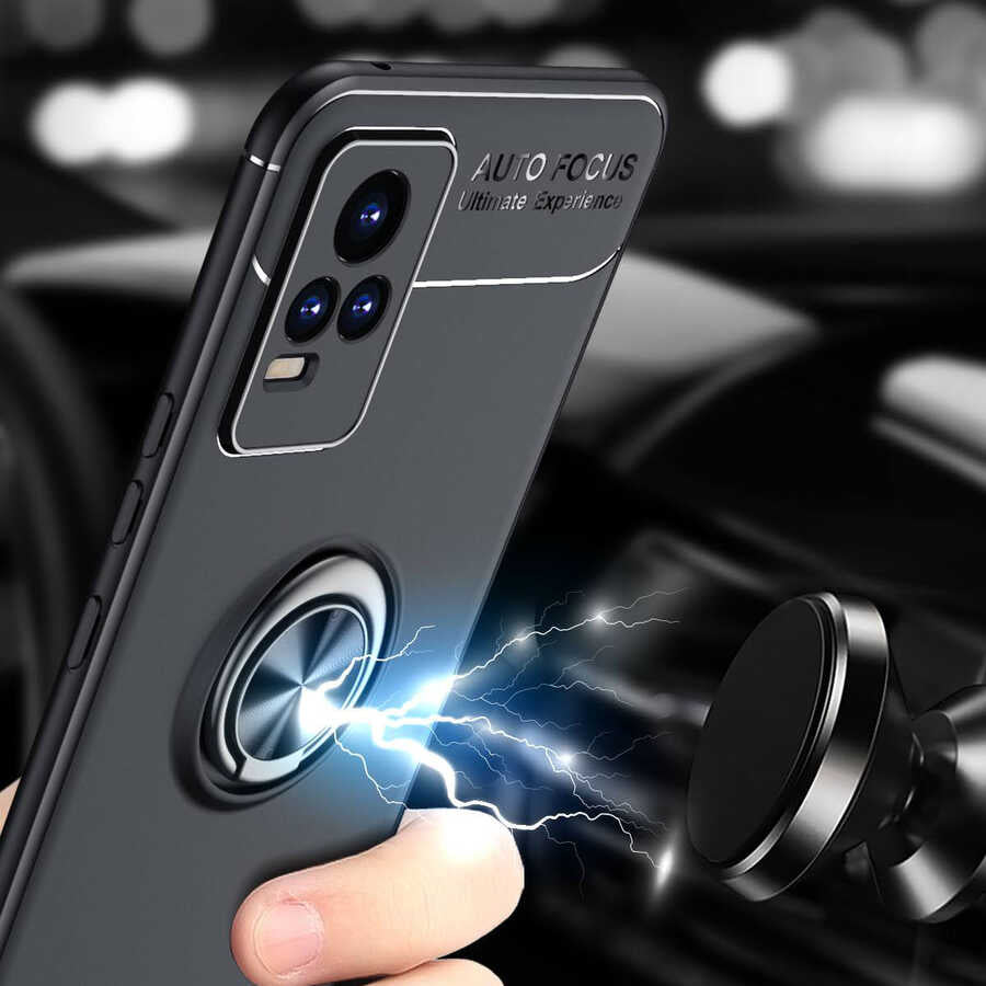 Vivo V21E Kılıf Zore Ravel Silikon Kapak Siyah-Mavi