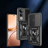 Vivo V50 Lite 4G Kılıf Magnetik Standlı Kamera Korumalı Zore Sürgülü Vega Kapak Mavi