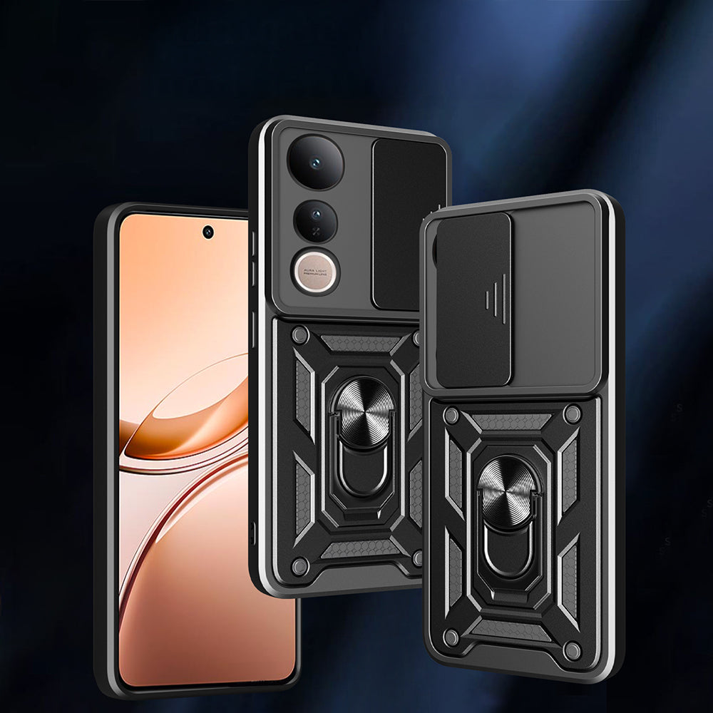 Vivo V50 Lite 4G Kılıf Magnetik Standlı Kamera Korumalı Zore Sürgülü Vega Kapak Siyah