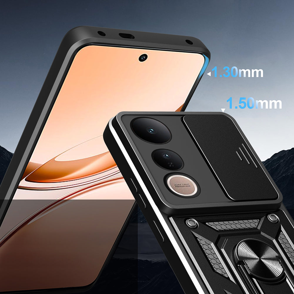 Vivo V50 Lite 4G Kılıf Magnetik Standlı Kamera Korumalı Zore Sürgülü Vega Kapak Mavi