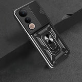 Vivo V50 Lite 4G Kılıf Magnetik Standlı Kamera Korumalı Zore Sürgülü Vega Kapak Siyah