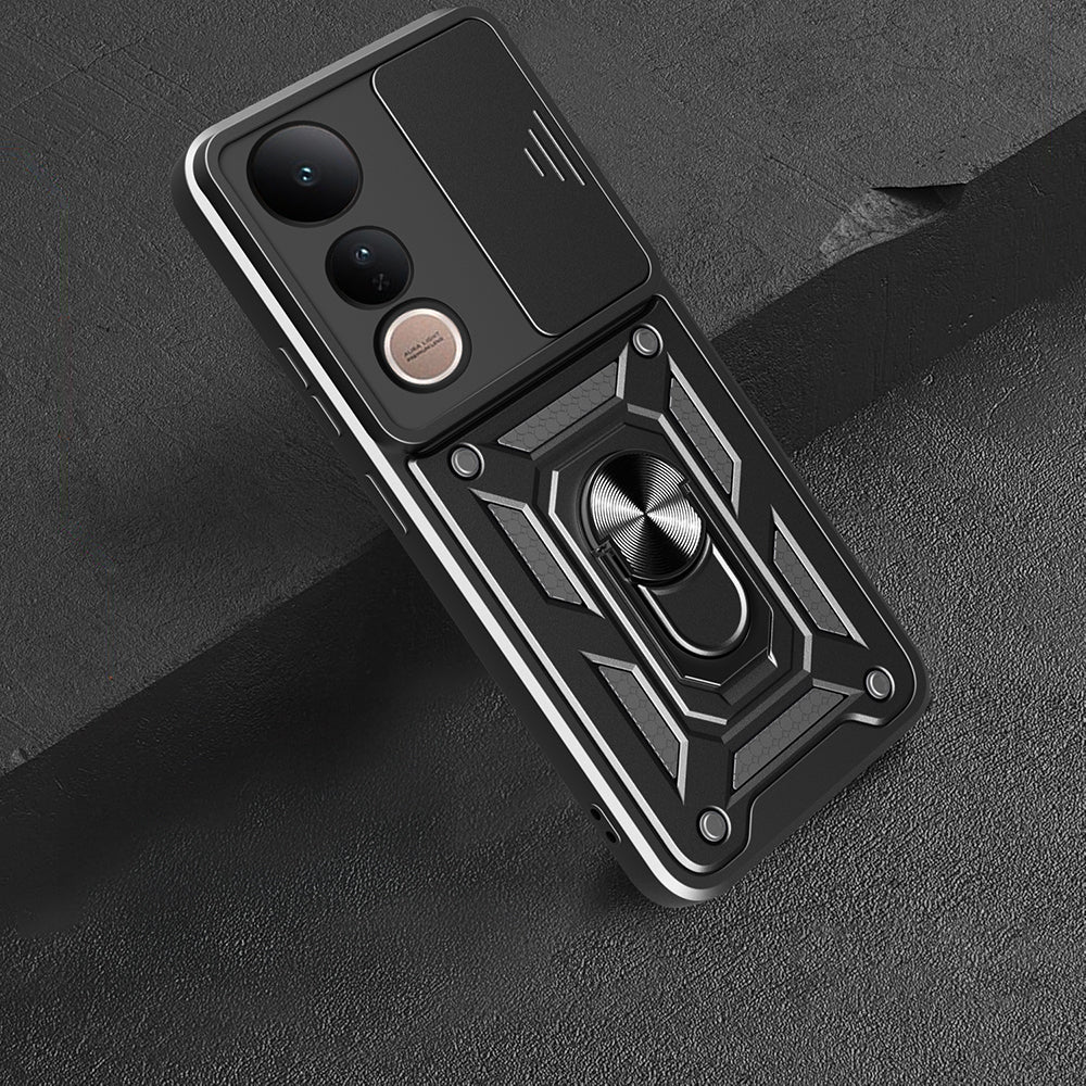 Vivo V50 Lite 4G Kılıf Magnetik Standlı Kamera Korumalı Zore Sürgülü Vega Kapak Siyah