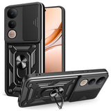 Vivo V50 Lite 4G Kılıf Magnetik Standlı Kamera Korumalı Zore Sürgülü Vega Kapak Siyah