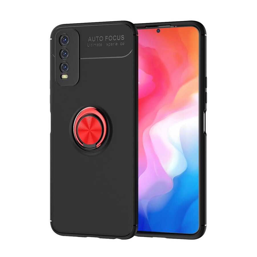 Vivo Y11S Kılıf Zore Ravel Silikon Kapak Siyah-Kırmızı