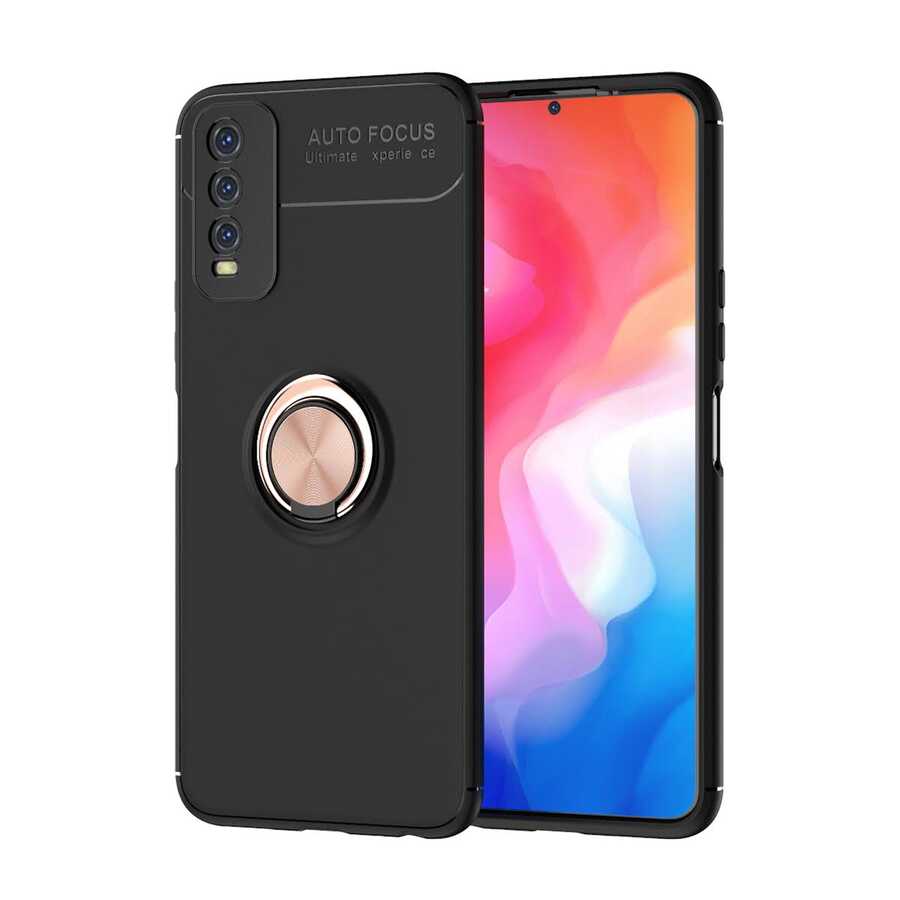 Vivo Y11S Kılıf Zore Ravel Silikon Kapak Siyah-Rose Gold