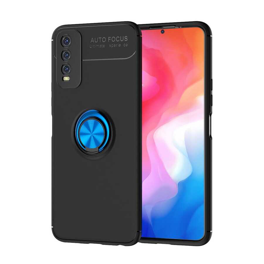Vivo Y11S Kılıf Zore Ravel Silikon Kapak Siyah-Mavi