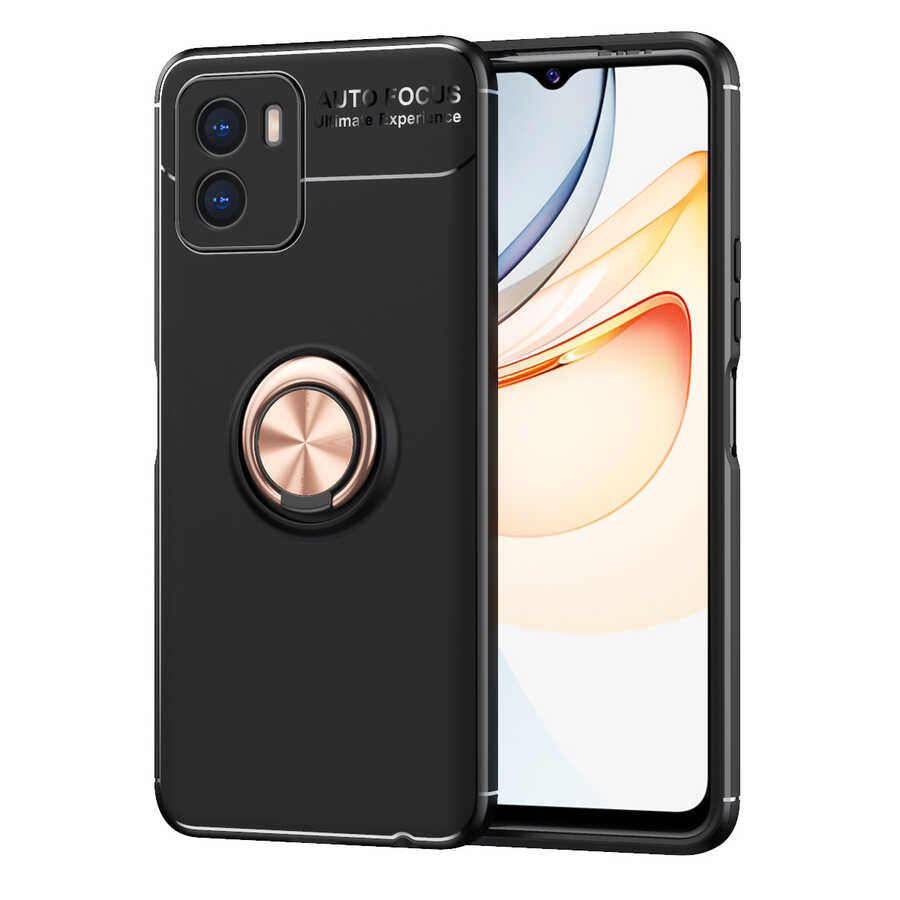 Vivo Y15S Kılıf Zore Ravel Silikon Kapak Siyah-Rose Gold