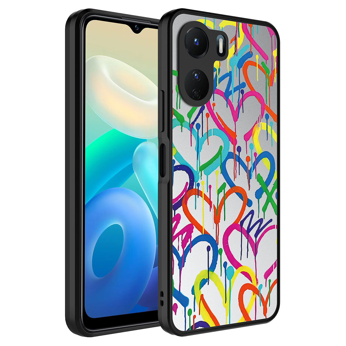 Vivo Y16 Kılıf Aynalı Desenli Kamera Korumalı Parlak Zore Mirror Kapak Kalp
