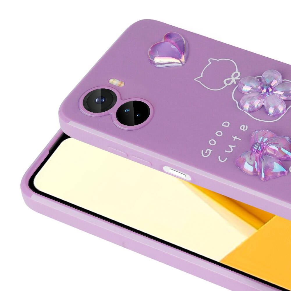 Vivo Y16 Kılıf Kabartma Figürlü Parlak Zore Toys Silikon Kapak Pembe