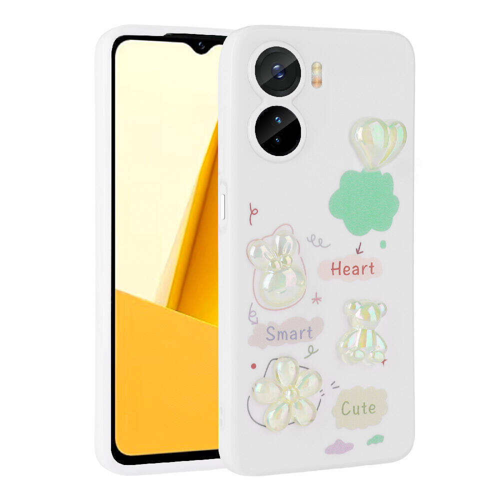 Vivo Y16 Kılıf Kabartma Figürlü Parlak Zore Toys Silikon Kapak Pembe