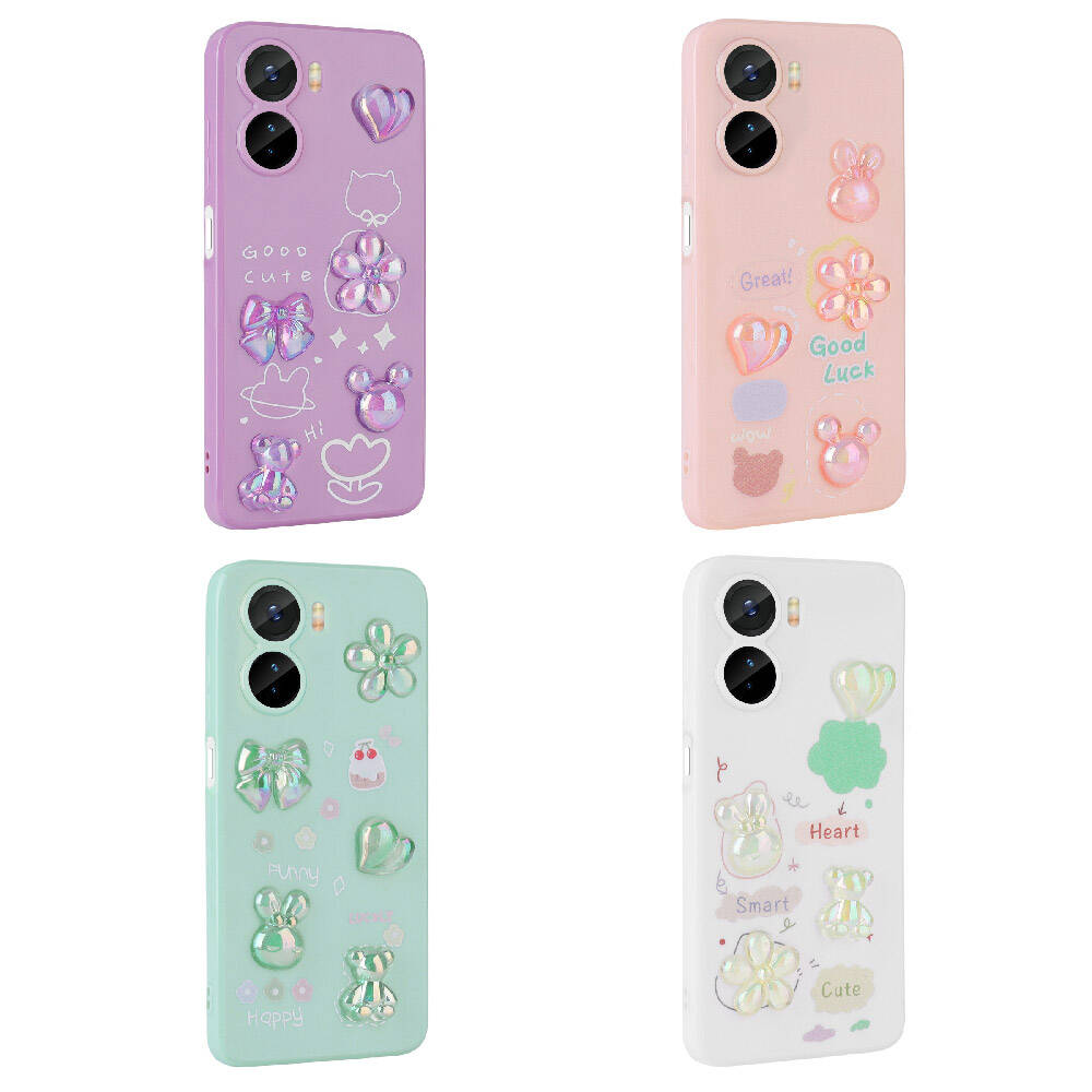 Vivo Y16 Kılıf Kabartma Figürlü Parlak Zore Toys Silikon Kapak Mor