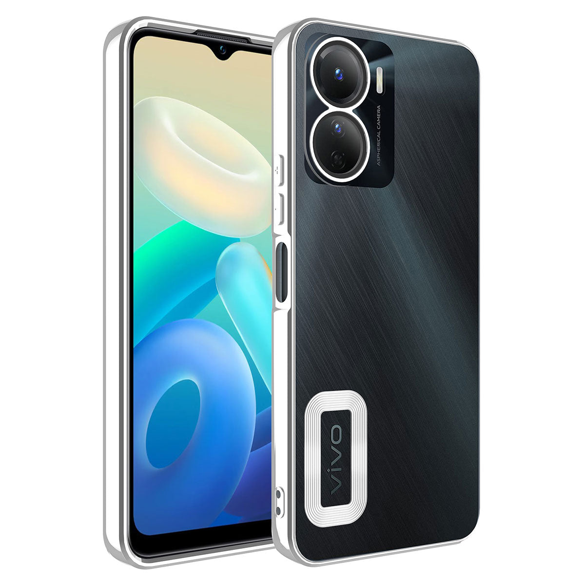 Vivo Y16 Kılıf Kamera Korumalı Logo Gösteren Zore Omega Kapak Gümüş