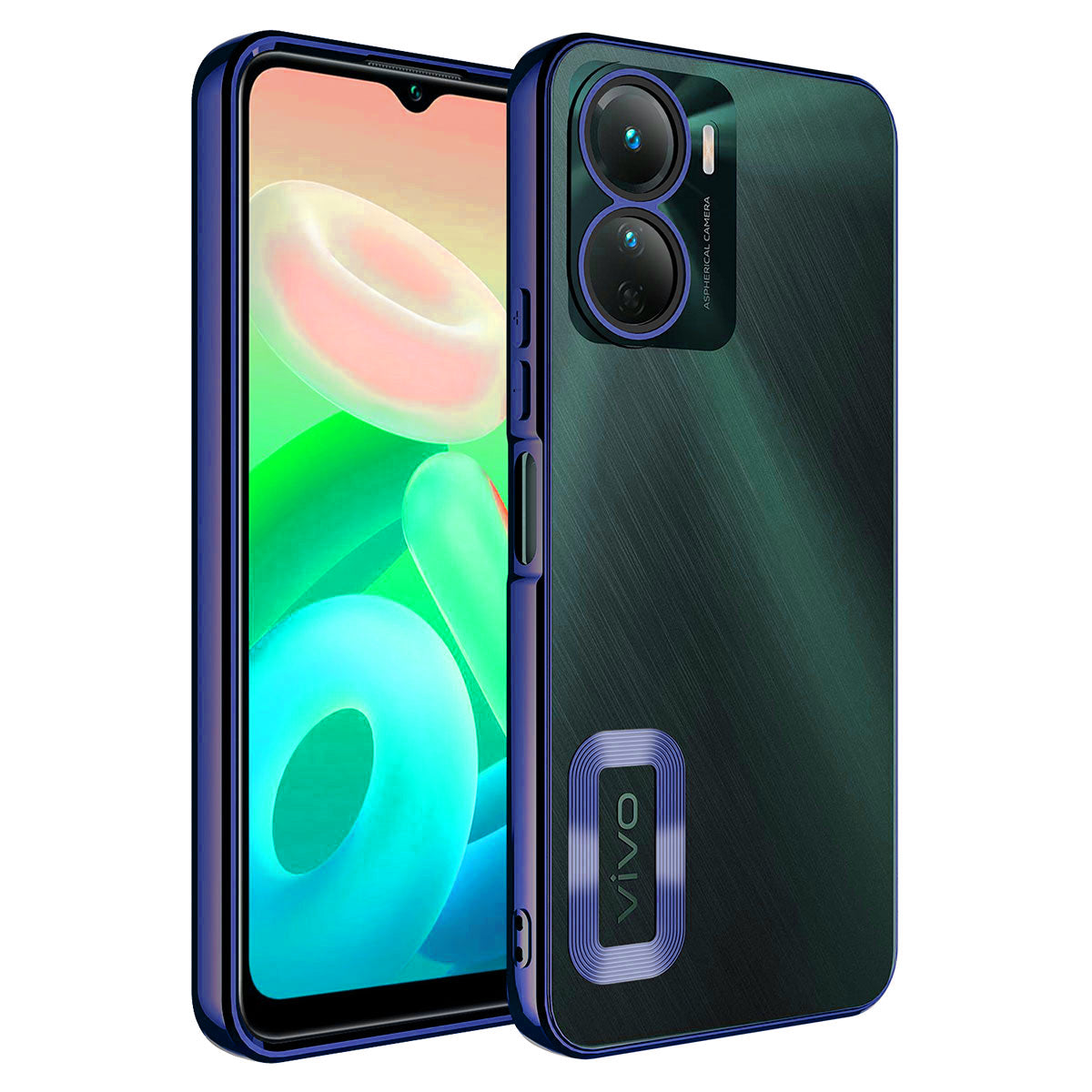 Vivo Y16 Kılıf Kamera Korumalı Logo Gösteren Zore Omega Kapak Lacivert
