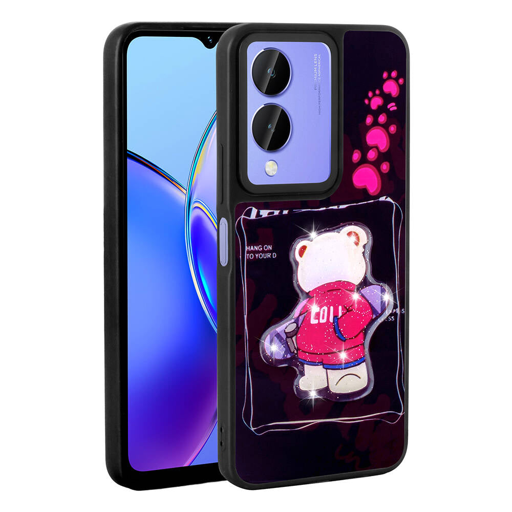 Vivo Y17S Kılıf Parlayan Kabartmalı İkonik Figürlü Zore Amas Silikon Kapak Mor
