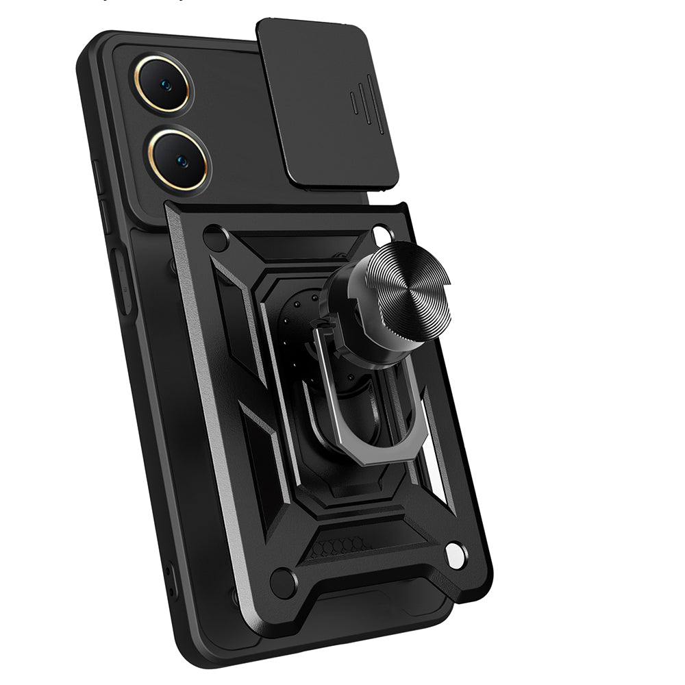 Vivo Y18 Kılıf Magnetik Standlı Kamera Korumalı Zore Sürgülü Vega Kapak Mavi