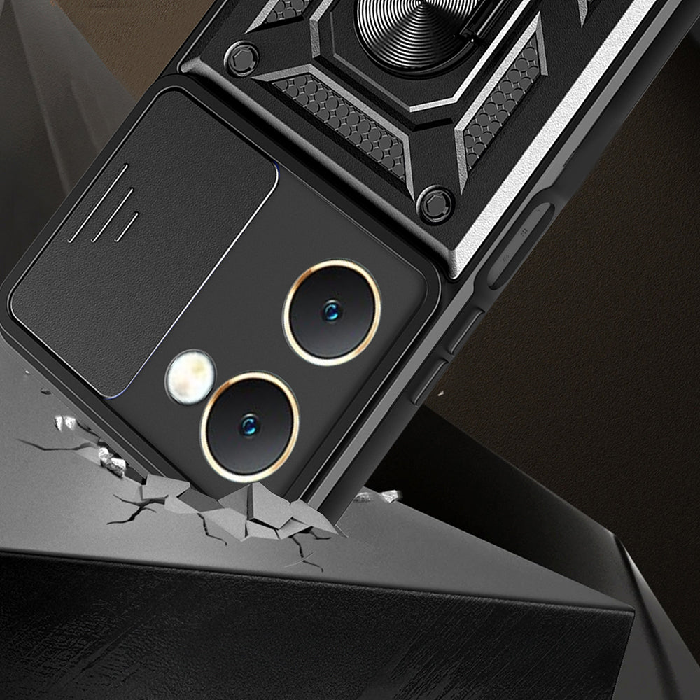 Vivo Y18 Kılıf Magnetik Standlı Kamera Korumalı Zore Sürgülü Vega Kapak Mavi
