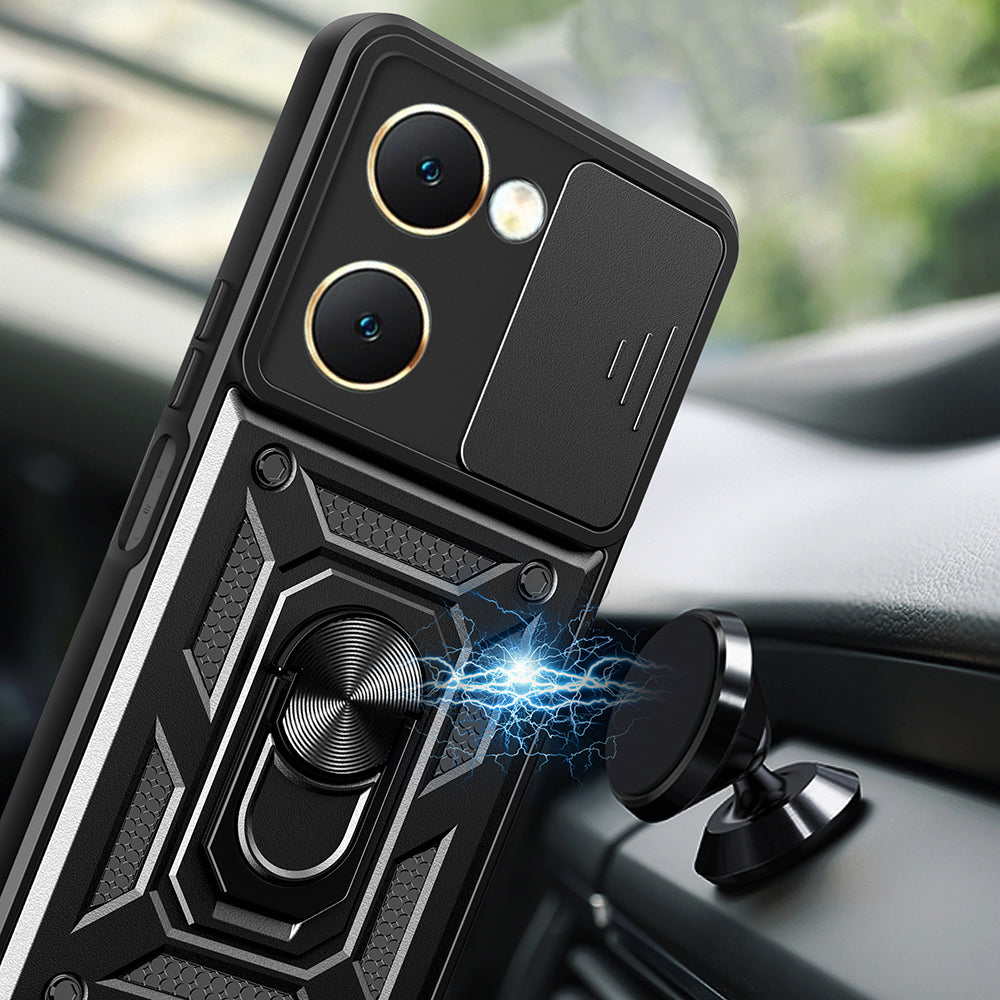 Vivo Y18 Kılıf Magnetik Standlı Kamera Korumalı Zore Sürgülü Vega Kapak Mavi