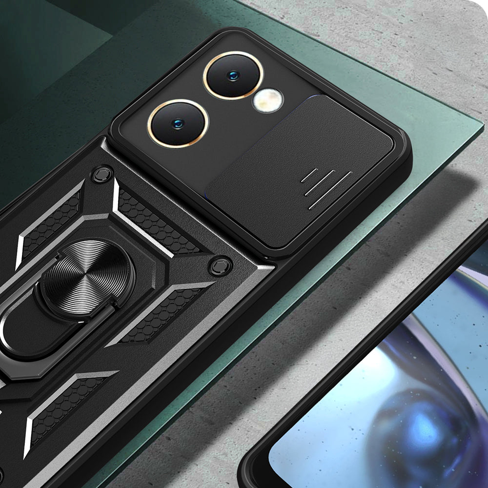 Vivo Y18 Kılıf Magnetik Standlı Kamera Korumalı Zore Sürgülü Vega Kapak Mavi