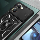 Vivo Y18 Kılıf Magnetik Standlı Kamera Korumalı Zore Sürgülü Vega Kapak Siyah