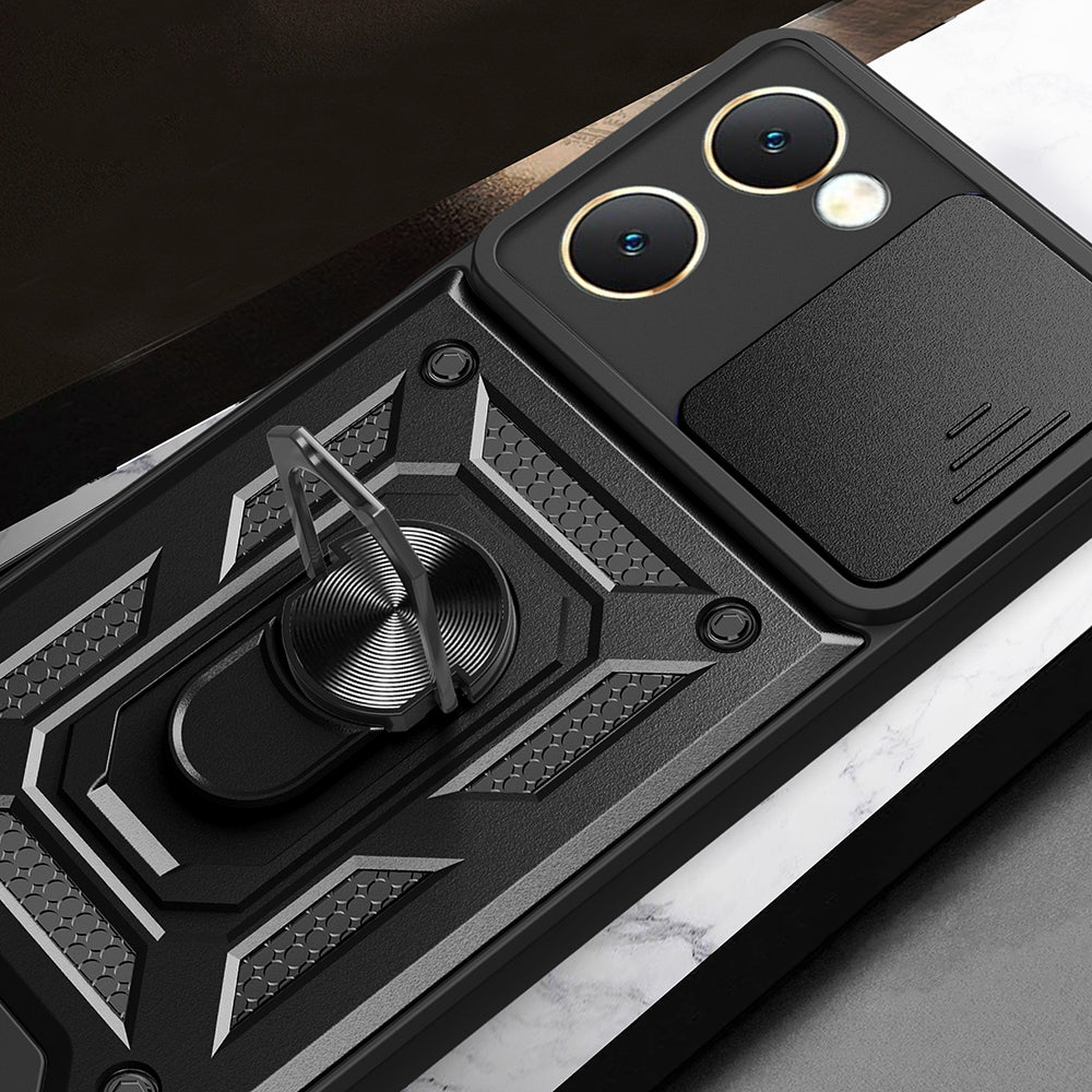 Vivo Y18 Kılıf Magnetik Standlı Kamera Korumalı Zore Sürgülü Vega Kapak Mavi