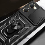 Vivo Y18 Kılıf Magnetik Standlı Kamera Korumalı Zore Sürgülü Vega Kapak Siyah