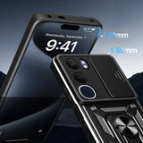 Vivo Y19S Kılıf Magnetik Standlı Kamera Korumalı Zore Sürgülü Vega Kapak Mavi