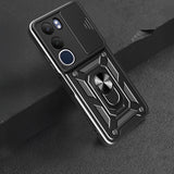 Vivo Y19S Kılıf Magnetik Standlı Kamera Korumalı Zore Sürgülü Vega Kapak Mavi