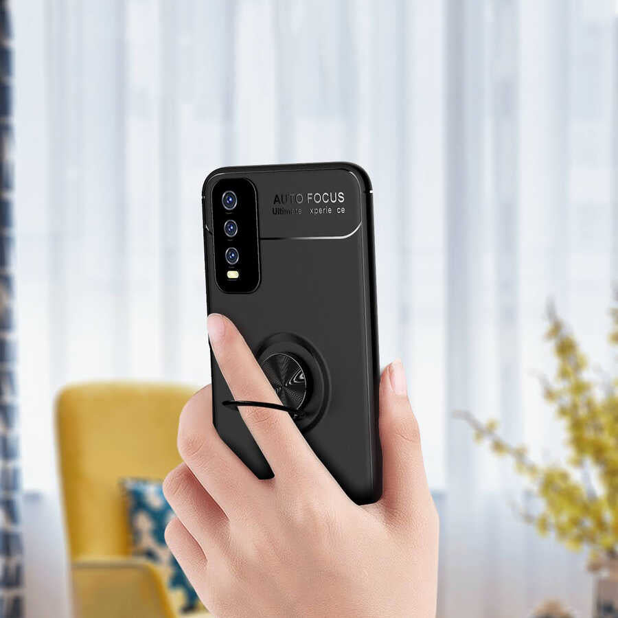 Vivo Y20 Kılıf Zore Ravel Silikon Kapak Siyah-Mavi