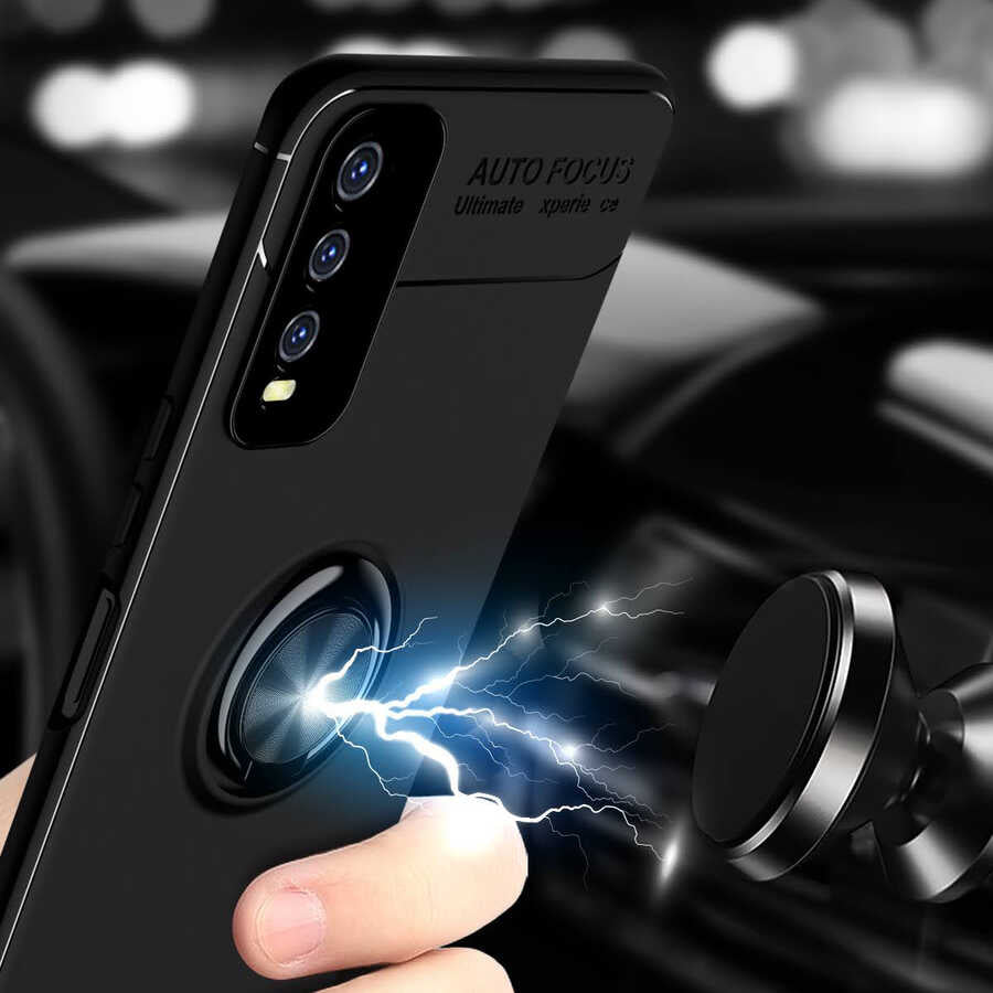 Vivo Y20 Kılıf Zore Ravel Silikon Kapak Siyah-Mavi