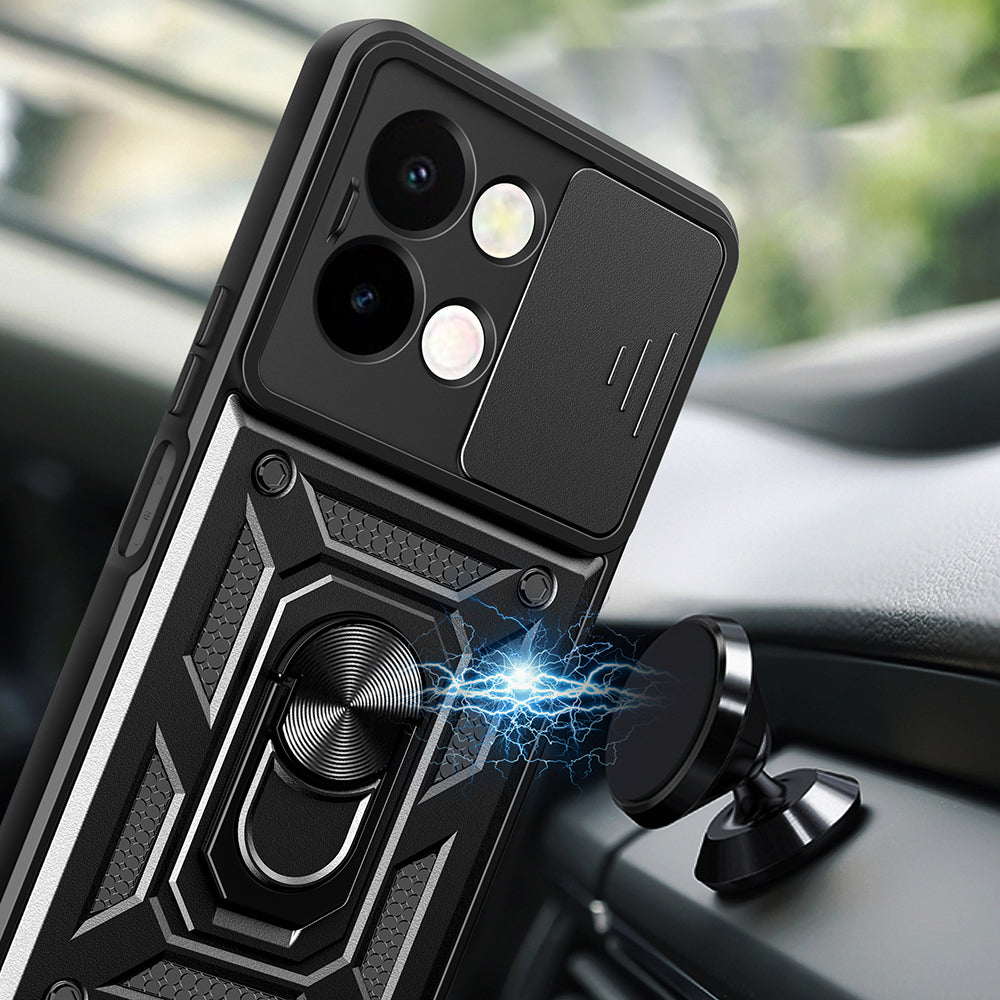 Vivo Y28 Kılıf Magnetik Standlı Kamera Korumalı Zore Sürgülü Vega Kapak Mavi