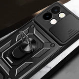 Vivo Y28 Kılıf Magnetik Standlı Kamera Korumalı Zore Sürgülü Vega Kapak Mavi