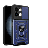 Vivo Y28 Kılıf Magnetik Standlı Kamera Korumalı Zore Sürgülü Vega Kapak Mavi