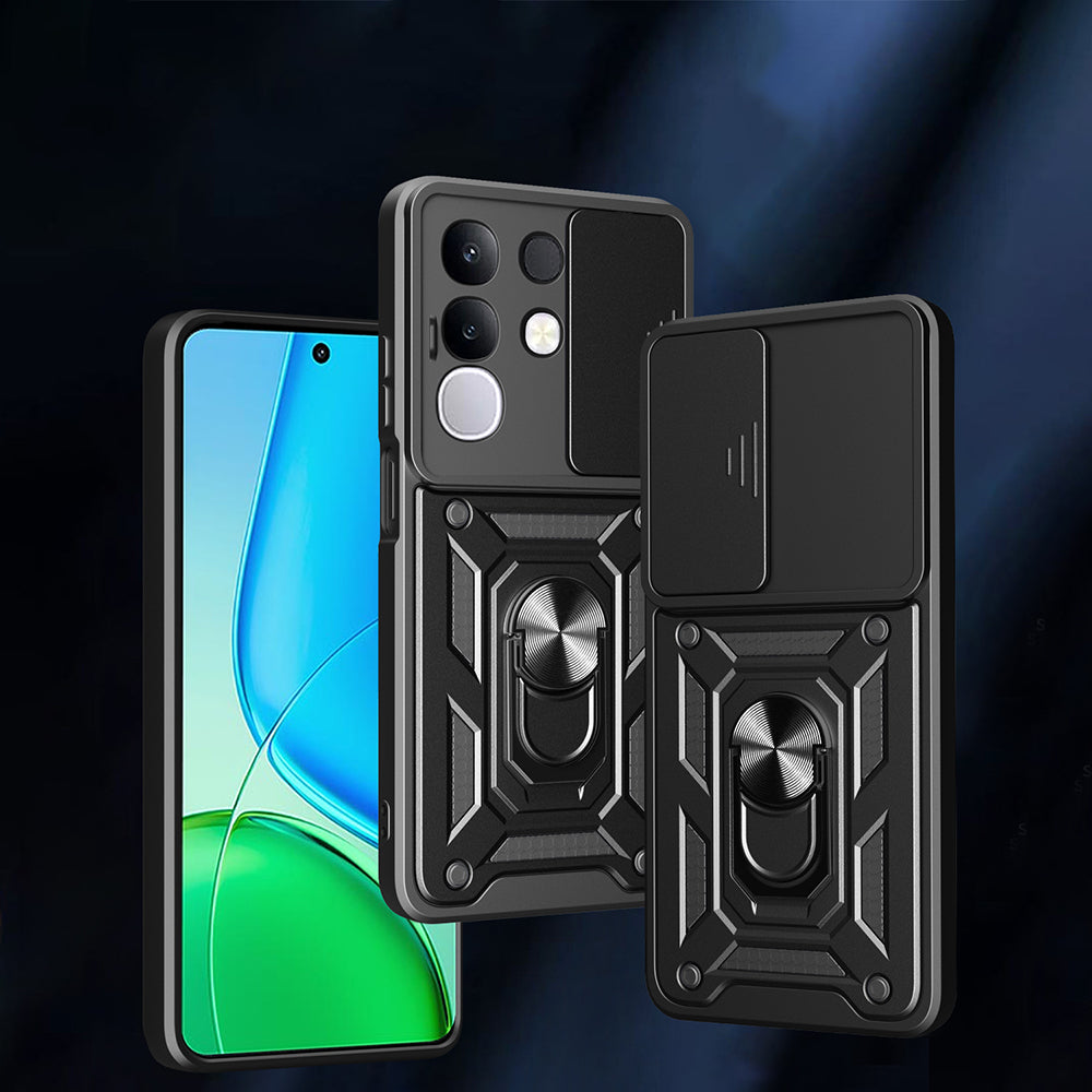 Vivo Y29 4G Kılıf Magnetik Standlı Kamera Korumalı Zore Sürgülü Vega Kapak Siyah