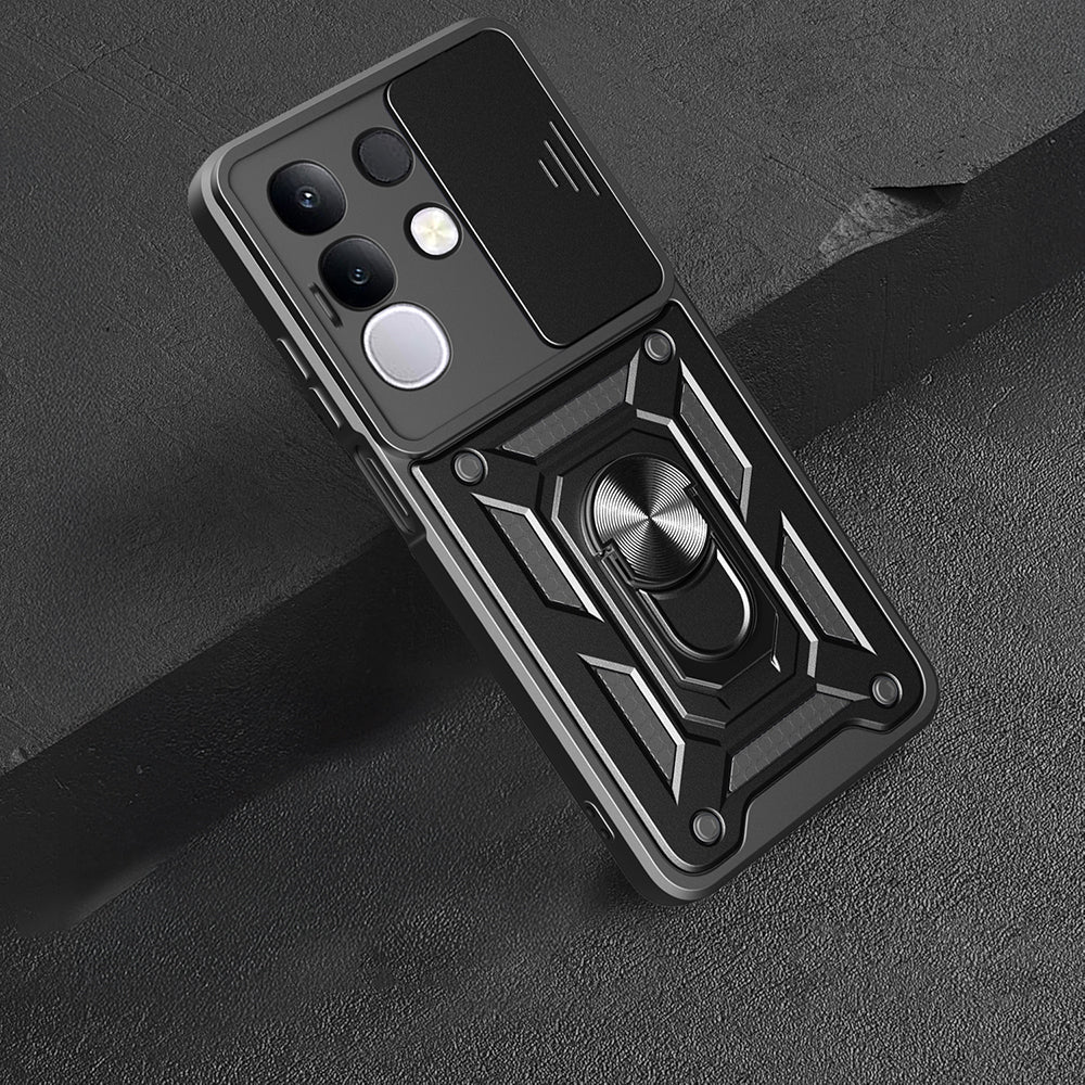 Vivo Y29 4G Kılıf Magnetik Standlı Kamera Korumalı Zore Sürgülü Vega Kapak Mavi