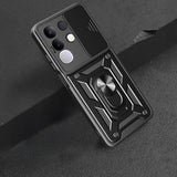 Vivo Y29 4G Kılıf Magnetik Standlı Kamera Korumalı Zore Sürgülü Vega Kapak Siyah